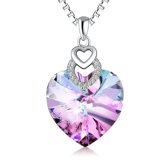 S925 Sterling Silver Crystal Love Heart Pendant with Swarovski Elements, 18" Sterling Silver Chain. Anniversary, Birthday, Graduation, Mother's Day, Valentine's Day Gift