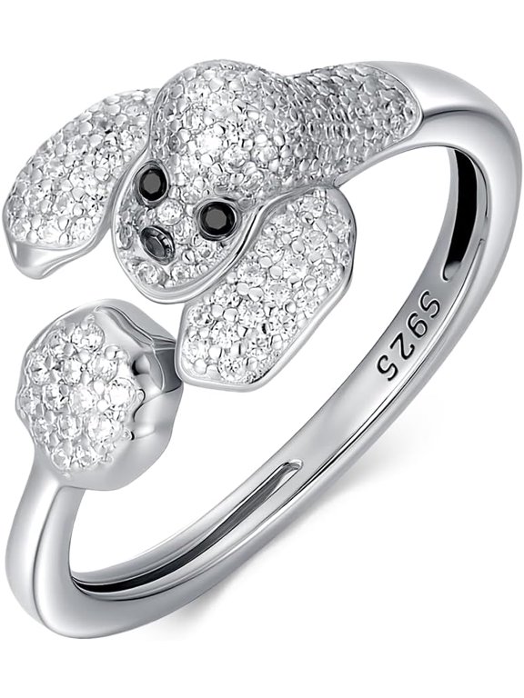 S925 Sterling Silver Dog Ring for Women - Multiple Canine Designs Including Golden Retriever German Shepherd & Poodle -Hypoallergenic Adjustable Ring Jewelry