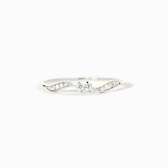 S925 Sterling Silver Double Stone Wave Ring Women's Simple Fashion