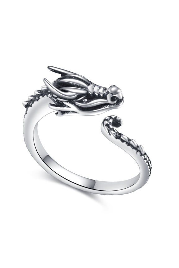 S925 Sterling Silver Dragon Ring for Women Men Dragon Gifts for Dragon Lover Adjustable Open Ring suit 6-9#