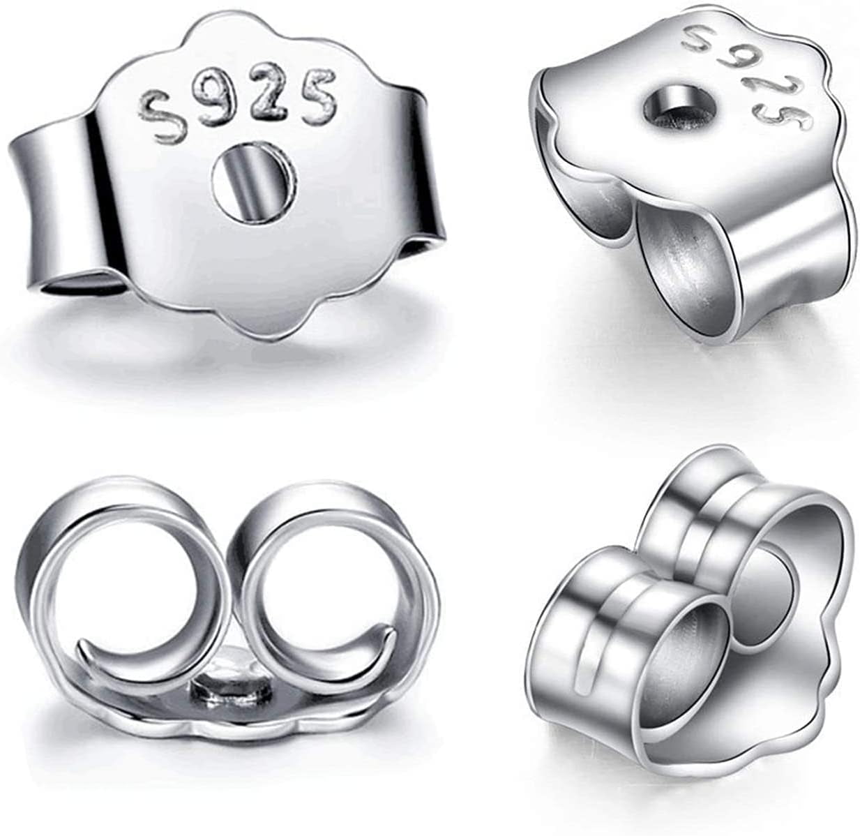 S925 Sterling Silver Earring Backs Replacements for Studs, 12Pcs/6Pairs Pierced Backings Secure Posts, Hypoallergenic Safety Locking Butterfly Ear Ring Stoppers 5.9x5.4x3.3mm