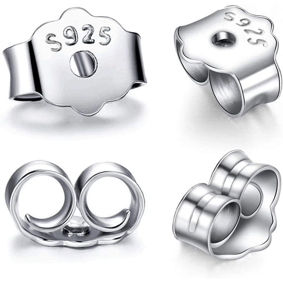 S925 Sterling Silver Earring Backs Replacements for Studs, 12Pcs/6Pairs Pierced Backings Secure Posts, Hypoallergenic Safety Locking Butterfly Ear Ring Stoppers 5.9x5.4x3.3mm