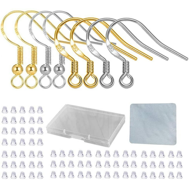 S925 Sterling Silver Earring Hooks - 8Pcs/4 Pairs Hypoallergenic 18K Gold  Plated Ear Wires Fish Hooks for Jewelry Making, Jewelry Findings Parts with  Rubber Earring Backs Stopper for DIY Jewelry 