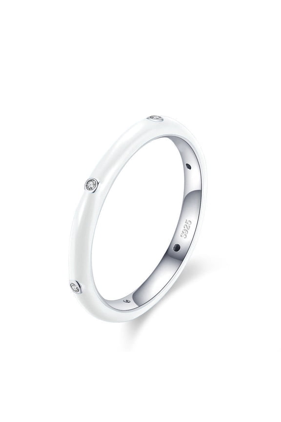 Sterling Silver Womens Ring Epoxy Enamel Geometric Design With Gem Inlays Gift For Her Sizes 5 US And 6 US Fit