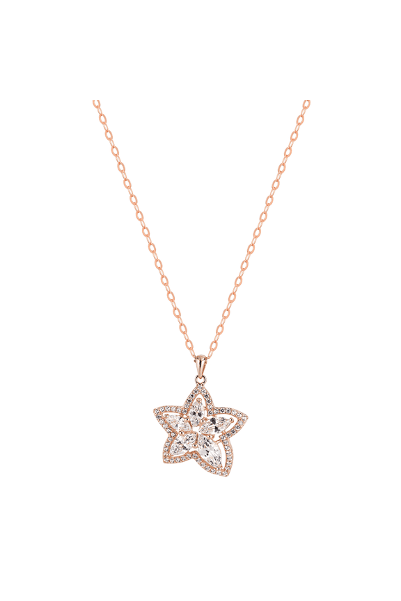 S925 Sterling Silver Five-Point Star Necklace for Women,Rose Gold Plated with Floral Zirconia Design,Elegant Sparkling Jewelry,Birthday Gift for Her