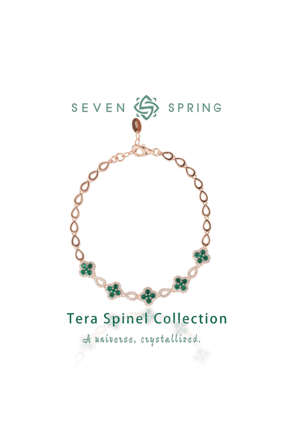 S925 Sterling Silver Four Leaf Clover Bracelet for Women,Rose Gold Plated with Cubic Zirconia & Synthetic Spinel,Lucky Birthday Gift Jewelry for Her