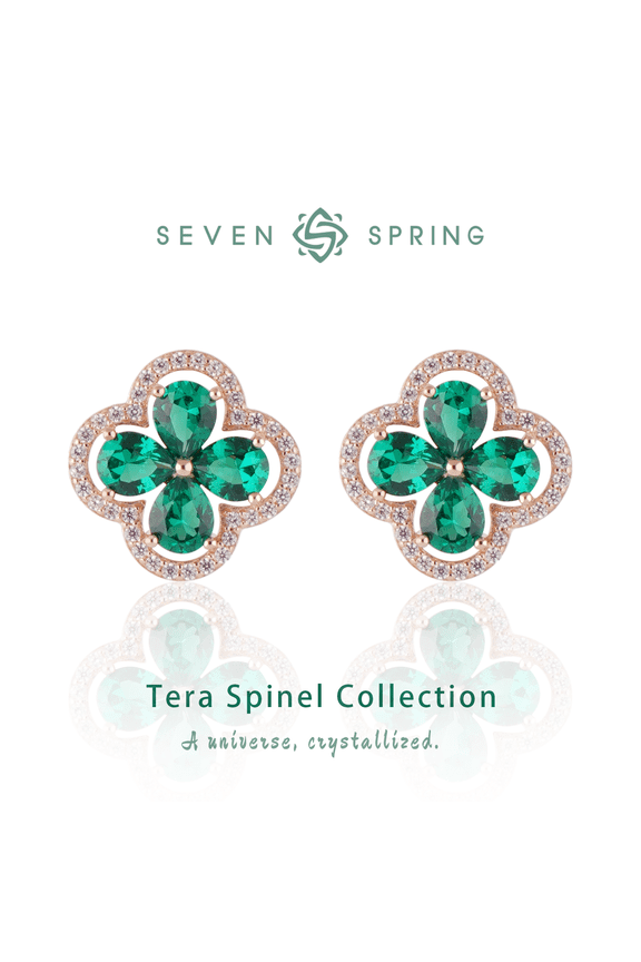 S925 Sterling Silver Four Leaf Clover Earrings for Women,Lucky Birthday Gift with Spinel & Cubic Zirconia, Delicate Rose Gold Plated Jewelry