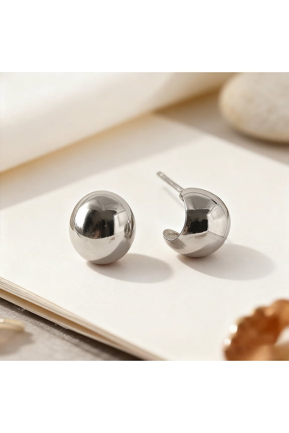 S925 Sterling Silver Geometric Earrings Set, Modern Sphere & Arc Drop Earrings, Minimalist Abstract Jewelry for Women
