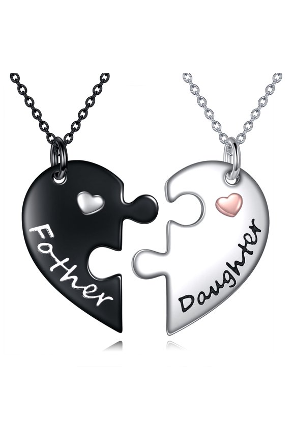 S925 Sterling Silver Heart Matching Father and His Sweet Necklace for 2 Father Jewelry Dad Necklace Set Birthday Gifts for Father Daddy Husband