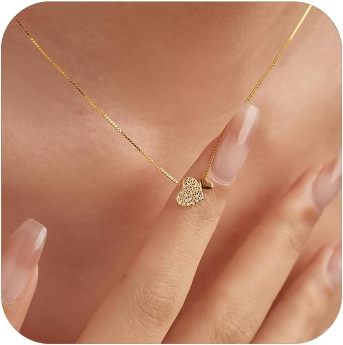 S925 Sterling Silver Heart Necklace for Women Dainty 14k Gold Plated CZ Love Heart Pendant Choker Necklaces Trendy Heart Chain Jewelry Birthday Teacher 2024 Graduation Gifts for Her Daughter