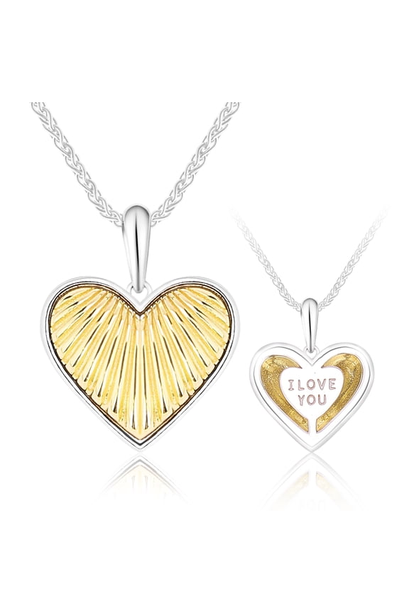 S925 Sterling Silver Heart Pendant Necklace, 18K Gold Plated Striped Design with “I Love You” Engraving, Adjustable Women’s Jewelry Gift