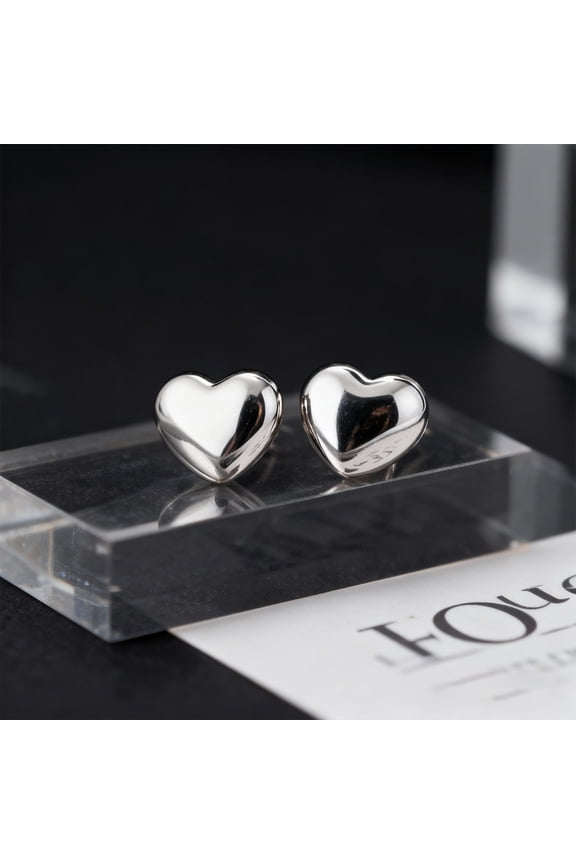 S925 Sterling Silver Heart Stud Earrings, Mirror Polished Smooth Surface, Minimalist Dainty Jewelry for Women, Everyday Elegant Accessories
