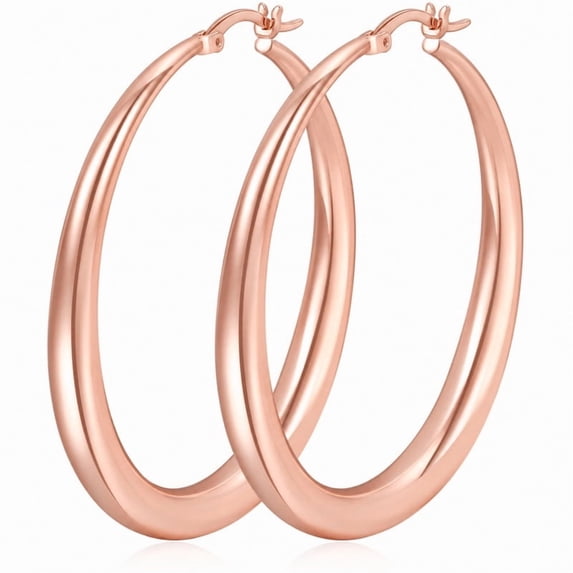 YOUNGYUE 14K Rose Gold Plated Hoop Earrings for Women, Hypoallergenic Lightweight Big Thick Hoop Earrings, 35/40/50/60/70mm