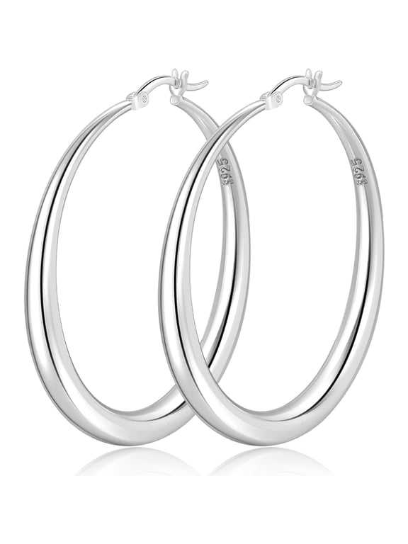 Sterling Silver Hoop Earrings for Women, Hypoallergenic Lightweight Big Thick Hoop Earrings, 35/40/50/60/70mm