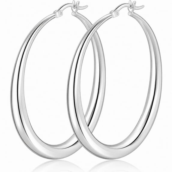 YOUNGYUE Silver Plated Hoop Earrings for Women, Hypoallergenic Lightweight Big Thick Silver Hoop Earrings, Jewely Gifts