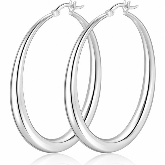 YOUNGYUE Silver Plated Hoop Earrings for Women, Hypoallergenic Lightweight Big Thick Hoop Earrings, 35/40/50/60/70mm