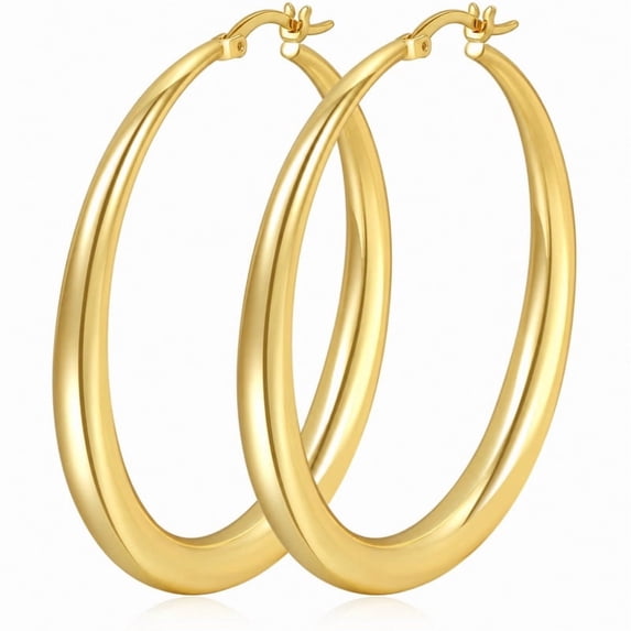 YOUNGYUE 14K Gold Plated Hoop Earrings for Women, Hypoallergenic Lightweight Big Thick Hoop Earrings, 35/40/50/60/70mm