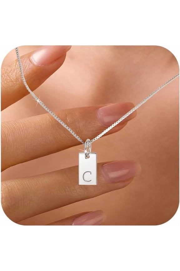 S925 Sterling Silver Initial Necklaces for Women Dainty 14k Gold Plated Letter Name Pendant Necklace A-Z Personalized Tag Charm Chain Jewelry Christmas Gifts for Mother Daughter