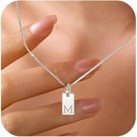 S925 Sterling Silver Initial Necklaces for Women Dainty 14k Gold Plated Letter Name Pendant Necklace A-Z Personalized Tag Charm Chain Jewelry Christmas Gifts for Mother Daughter