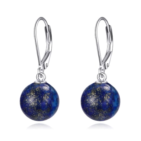 S925 Sterling Silver Lapis Lazuli Leverback Earrings Dangle Drop Jewelry Gifts for Women (Lapis Lazuli)