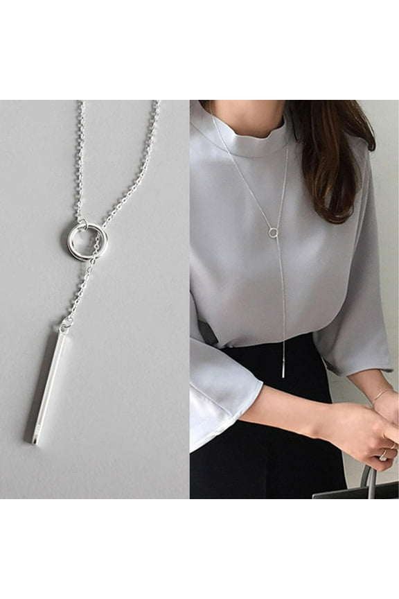 S925 Sterling Silver Long Chain Sweater Large Necklace for Women Statement Pendant Necklaces ,Women's Simple Long Collarbone Chain
