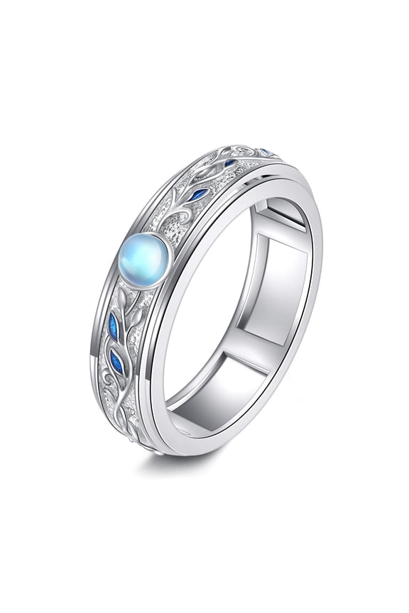 S925 Sterling Silver Moonstone Fidget Rings for Anxiety for Women Tree of Life Rings (moonstone, 6)