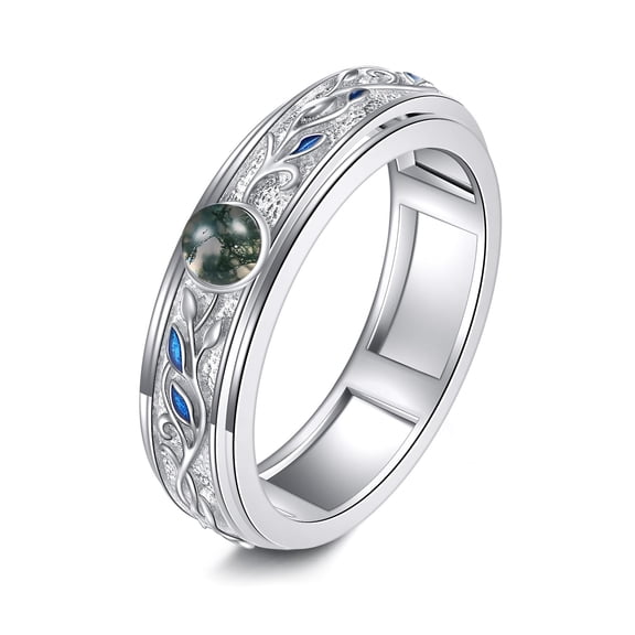 S925 Sterling Silver Moonstone Fidget Rings for Anxiety for Women Tree of Life Rings (moss agate, 10.5)
