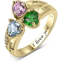 S925 Sterling Silver Mothers Ring with 3 Birthstones Custom Engraved Birthstone Ring for Women Personalized 3 Heart Birthstones Ring for Mother on Christmas Mothers Day