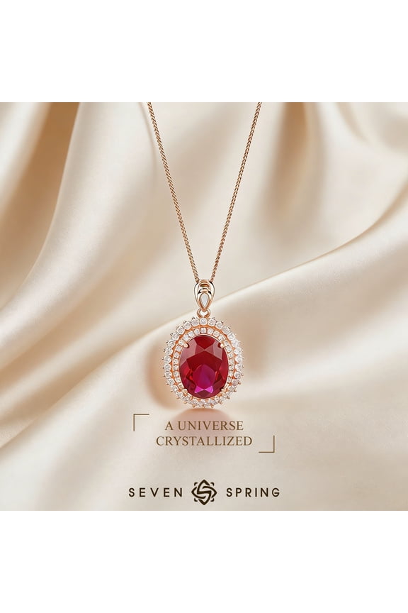 S925 Sterling Silver Necklace for Women,Oval Synthetic Ruby Pendant with Zirconia,Rose Gold Jewelry Gift for Mother's Day, Birthday, Valentine's Day