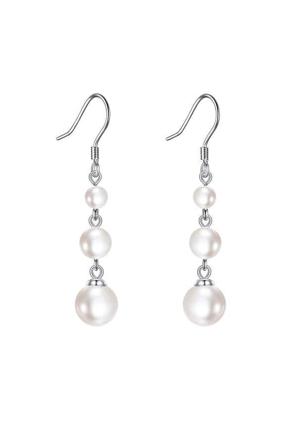 S925 Sterling Silver Pearl Dangle Earrings Three Pearls Drop Jewelry Birthday Gifts for Women (Pearl)