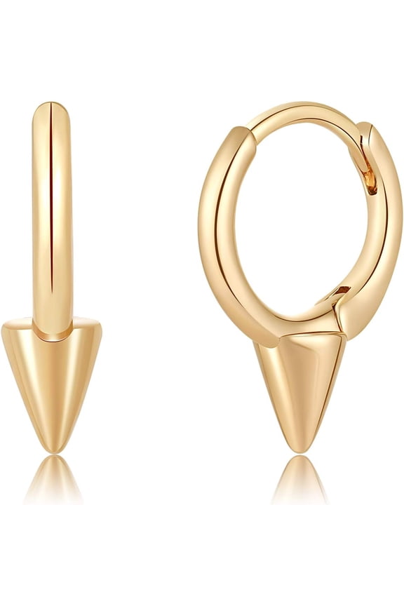 S925 Sterling Silver Post Huggie Hoop Earrings, 14K Gold Plated Dangle Small Hoop Cuff Earring Hypoallergenic Dainty Cubic Zirconia Snake Ball Spike Evil Eye Moon Star Huggie Hoop Earrings[Z1]