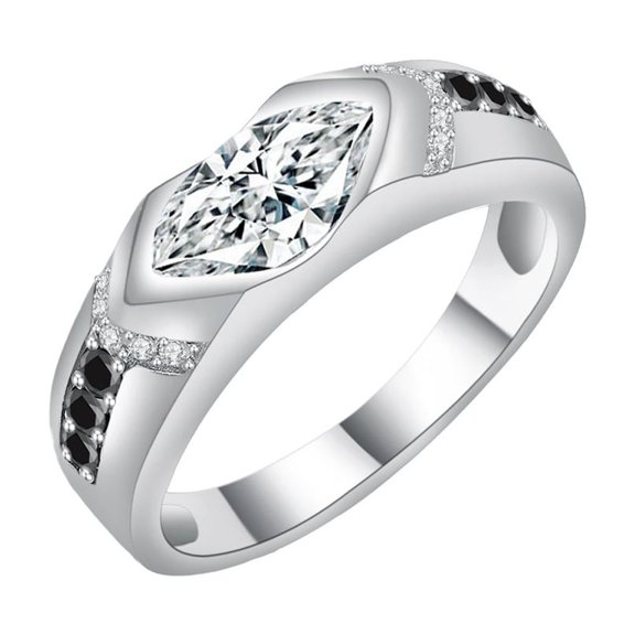 S925 Sterling Silver Rhombus Marquise Cut 1 Carat Moissanite Ring for Women and Men - Border Premium Light Luxury Simulation Diamond Jewelry