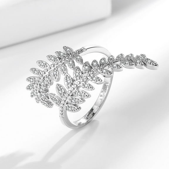 S925 Sterling Silver Rings for Women, Leaves Shaped Stacking Adjustable Band Thumb Finger Cubic Zirconia Ring, Engagement Rings Promise Bands for Women Statement Ring