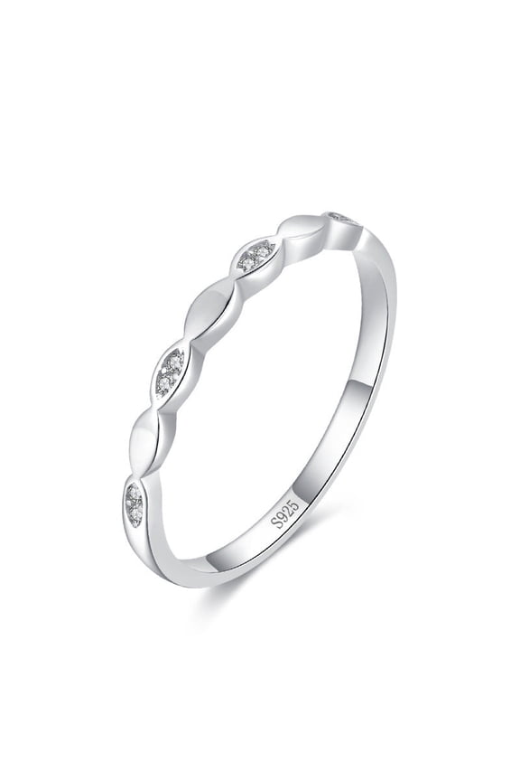 S925 Sterling Silver Simple Micro Diamond Geometric Ring