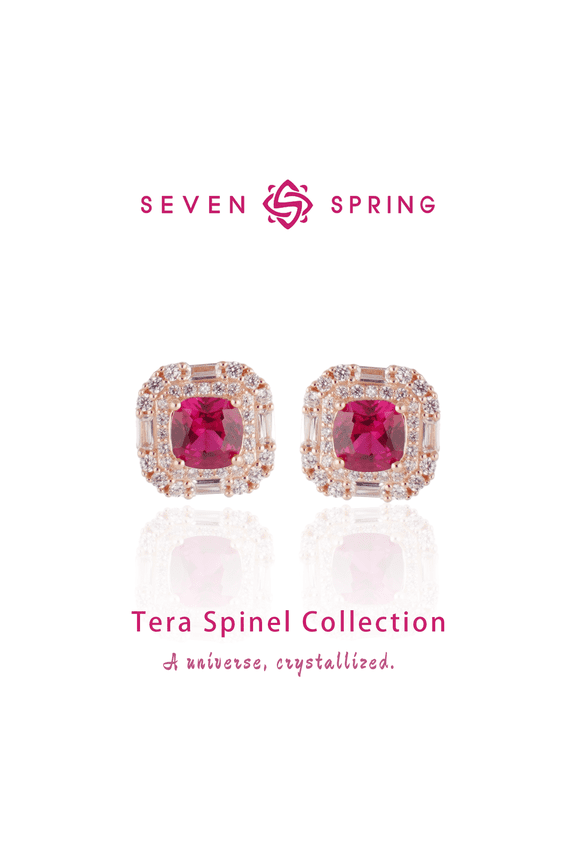 S925 Sterling Silver Square Stud Earrings for Women, Genuine Synthetic Ruby with Cubic Zirconia Halo, July Birthstone Fashion Jewelry Birthday Gift
