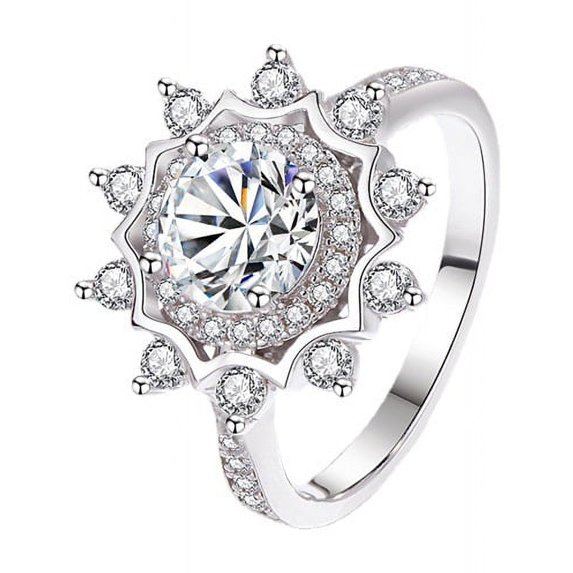 S925 Sterling Silver Sunflower Design 1 Carat Moissanite Engagement Ring, Personalized Gift For Women