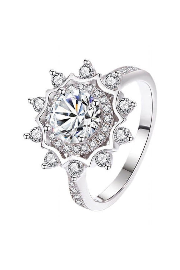 S925 Sterling Silver Sunflower Design 1 Carat Moissanite Engagement Ring, Personalized Gift For Women
