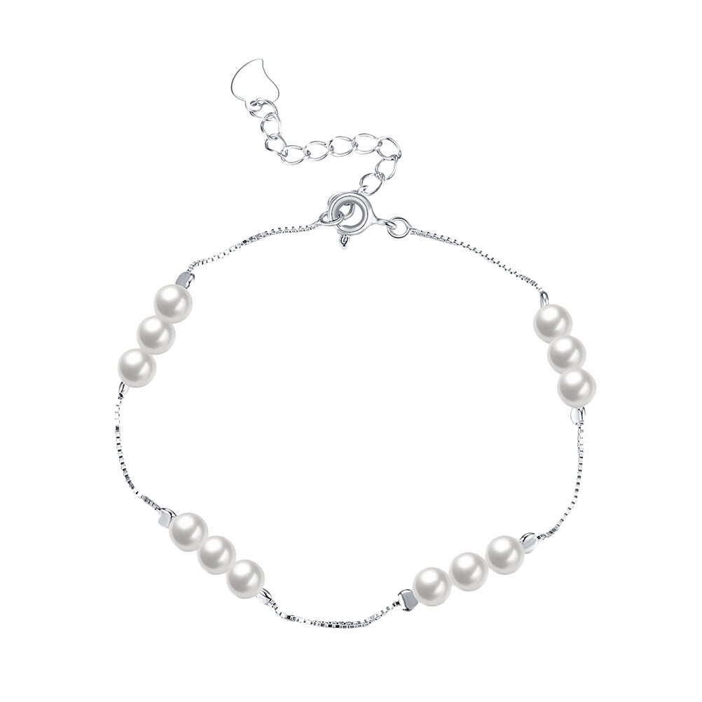 S925 Sterling Silver Thin Chain Bracelet Delicate Pearl Bracelet with