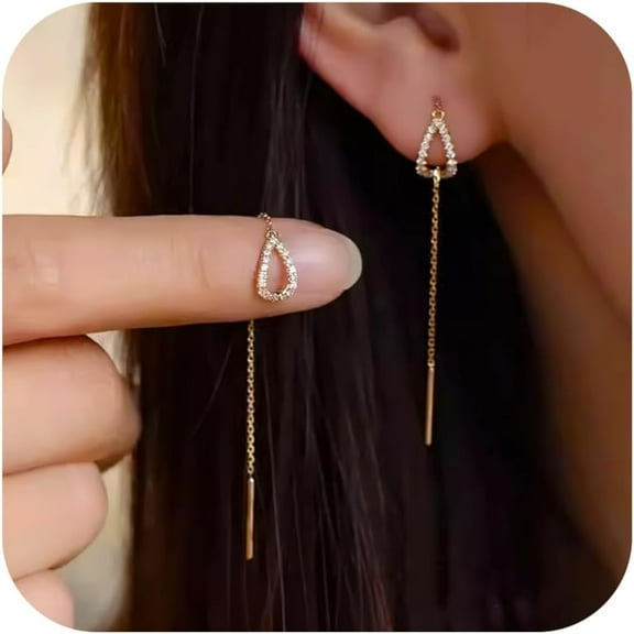 S925 Sterling Silver Threader Earrings for Women Dainty Long Chain Ear Line with Cubic Zirconia Elegant Dangle Tassel Earrings Heart Earring Wedding Jewelry Christmas Weeding Gifts for Her