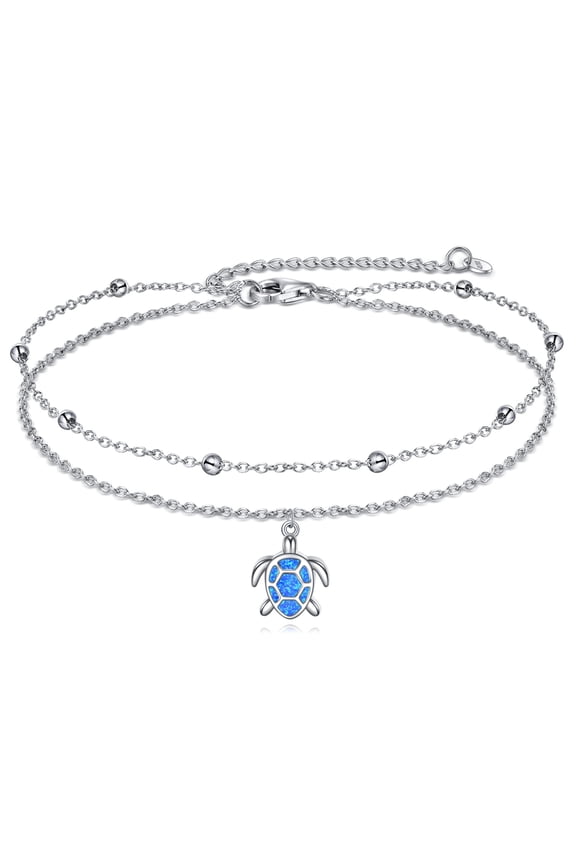 S925 Sterling Silver Turtle Anklet Dauble Chain Jewelry Brithday Gifts for Women (Sea Turtle)