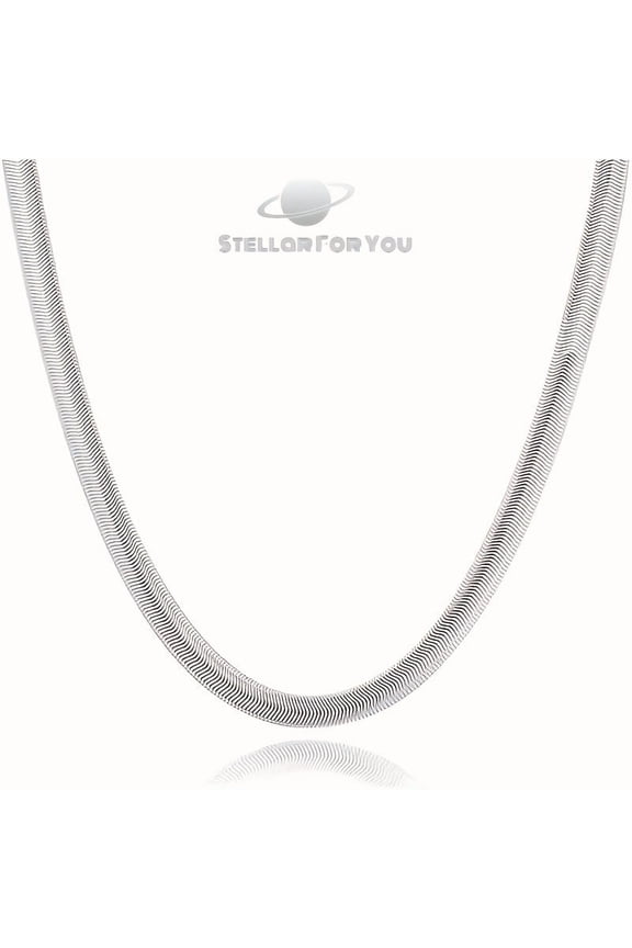 S925 Sterling Silvery Flat Snake Bone Chain, Blade Chain, 4mm Wide, Personality Fashion Item, German Fine Polishing Process, Anti-allergy And Non-fading, Men And Women, 0.6oz