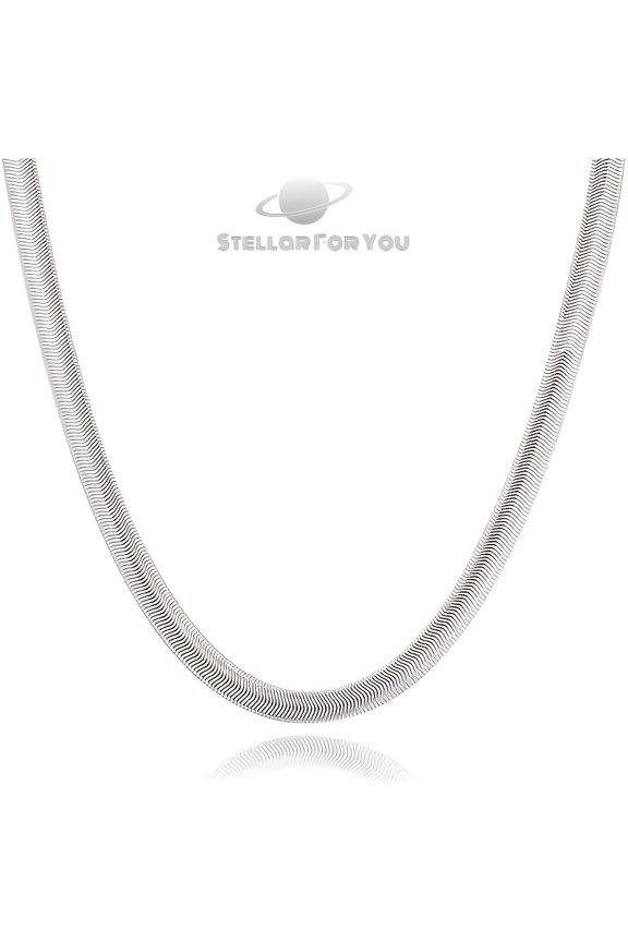 S925 Sterling Silvery Flat Snake Bone Chain, Blade Chain, 4mm Wide, Personality Fashion Item, German Fine Polishing Process, Anti-allergy And Non-fading, Men And Women, 0.6oz