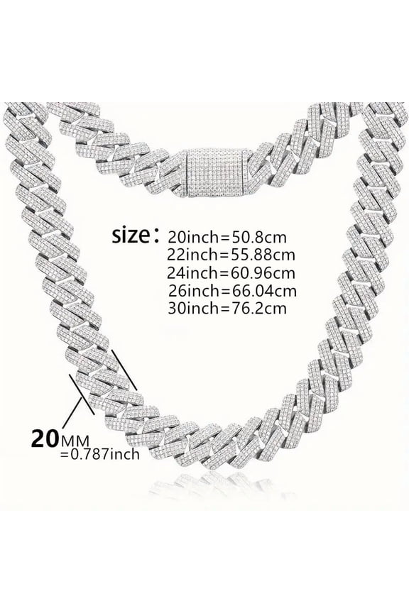 S925 Sterling Silvery All Moissanite 20MM Wide Cuban Necklace, Iced Miami Cuban Necklace,Hip Hop Mens Gift for Birthday,Silver Bling Luxury Hip HopChoker Chain Jewelry For Women Men 20inch