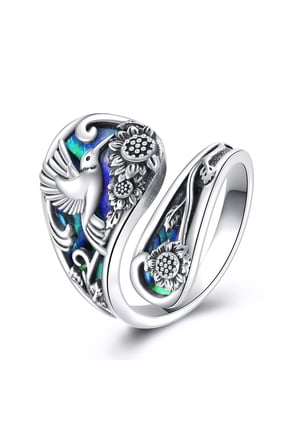 Sterling Silver Hummingbird/Cross/Sunflower/Mountain/Tree of Life Keyring - Retro Bohemian Sunflower Thumb Oxidation Wrapped Ring, Victorian Style Antique Floral Jewelry Gift for Men and Women