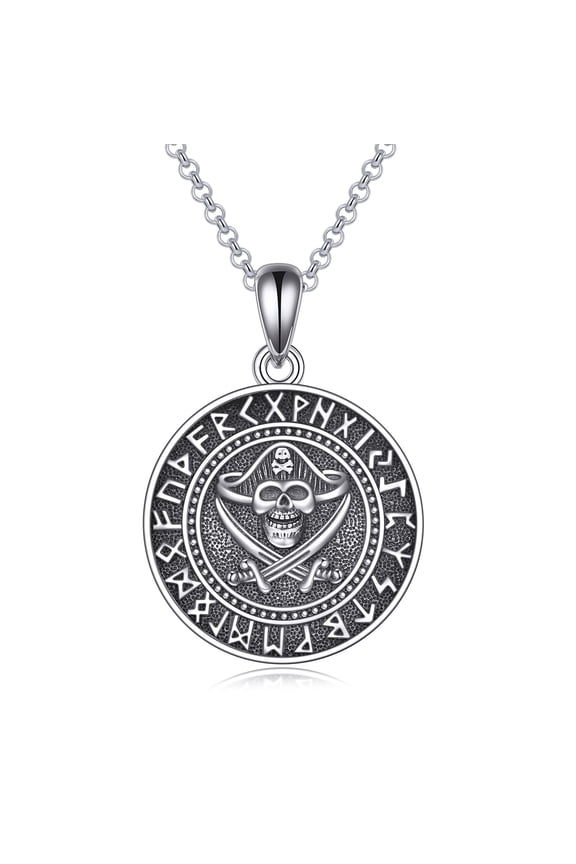 S925 Sterling silver Pirate Skull Necklace for Men Viking Jewelry Hipppie Necklace for Women 18-22 inches