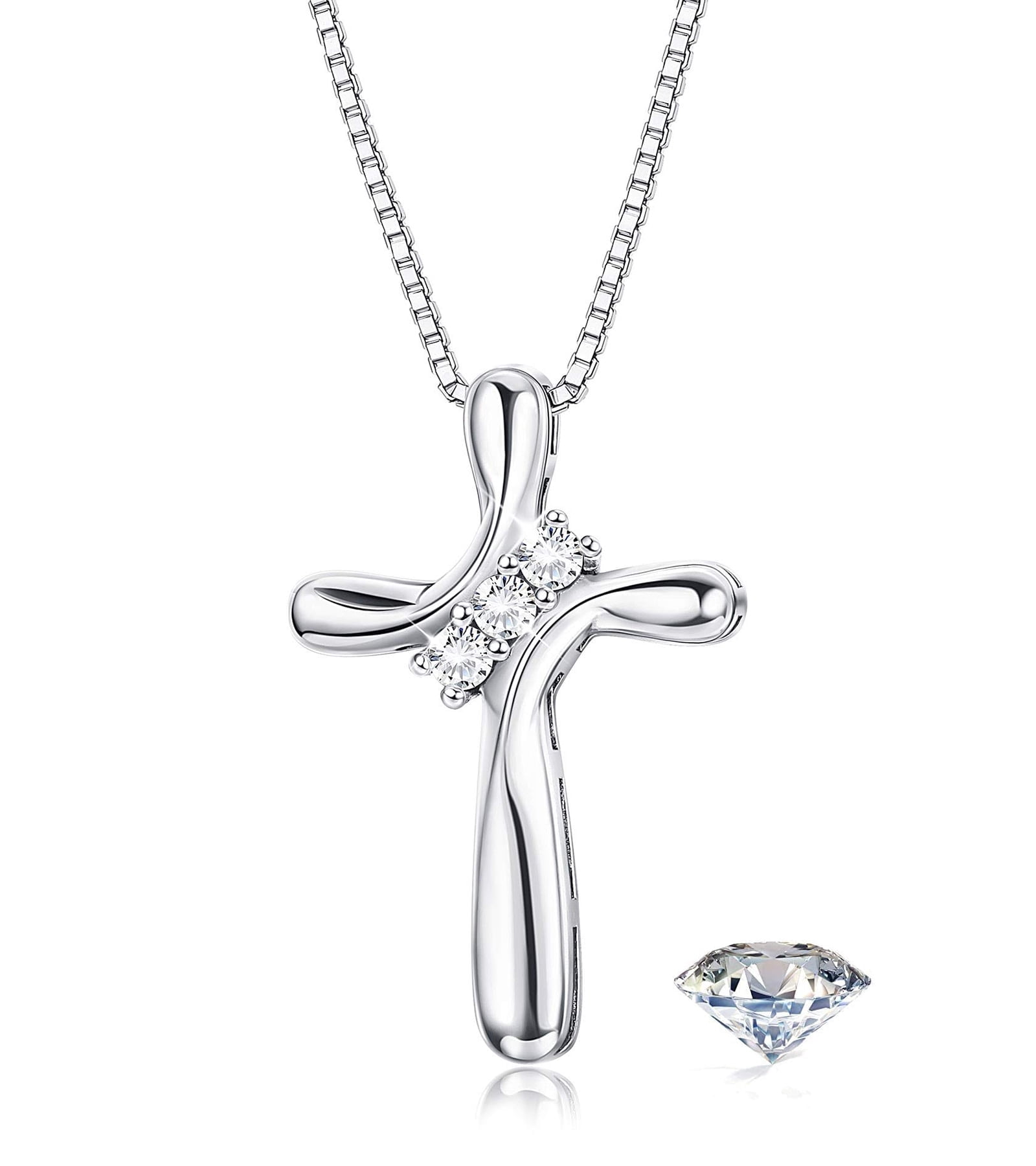 Inadays 925 Cross Necklace for Women 17.7 inch Chain, Cubic Zirconia Faith Silver Cross Pendant Necklaces,Birthdays Mother's Day Christmas Gift Valentine's Day