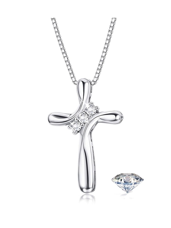 925 Cross Necklace for Women 17.7 inch Chain, Cubic Zirconia Faith Silver Cross Pendant Necklaces,Birthdays Mother's Day Christmas Gift Valentine's Day