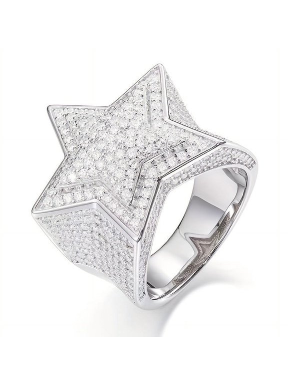 S925 silver 18K gold plated moissanite pentagram ring for men and women Gift for your boyfriend