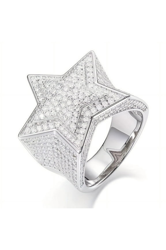 S925 silver 18K gold plated moissanite pentagram ring for men and women Gift for your boyfriend
