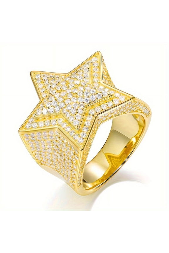 S925 silver 18K gold plated moissanite pentagram ring for men and women Gift for your boyfriend